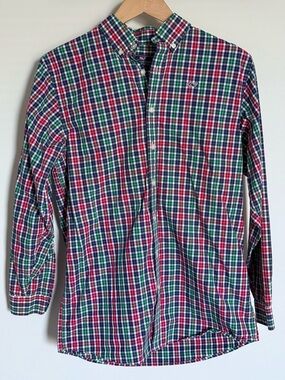 Vineyard Vines 100% Cotton Whale Shirt Button Down Red Green Blue Plaid XL